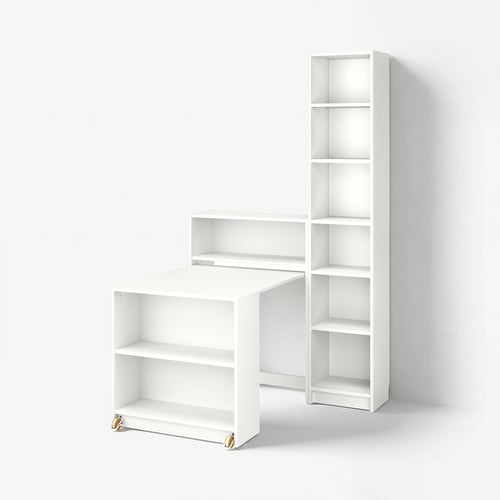 BILLY Bookcase comb w foldable table, white, 120x202 cm