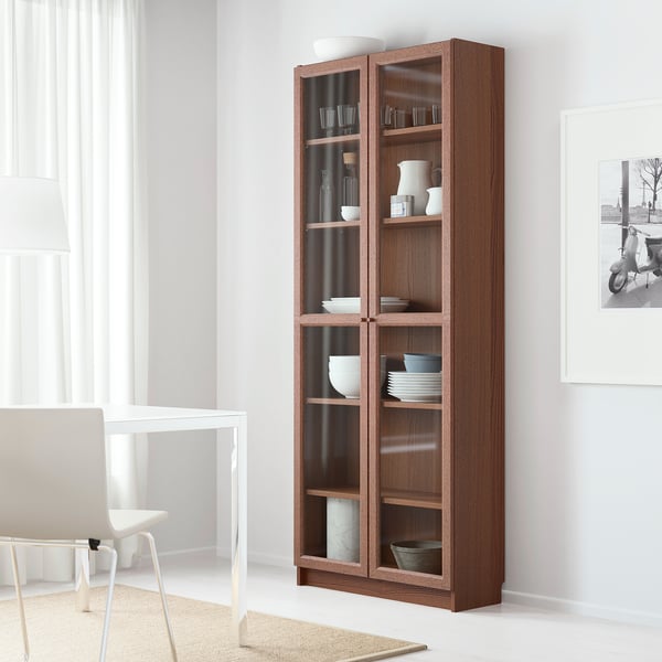 BILLY / OXBERG Bookcase, brown ash veneer, 80x30x202 cm IKEA