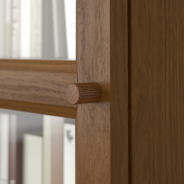 BILLY / OXBERG Bookcase combination w glass doors, brown walnut effect, 160x202 cm