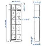 BILLY / OXBERG Bookcase w glass doors/ext unit, brown walnut effect/clear glass, 80x30x237 cm