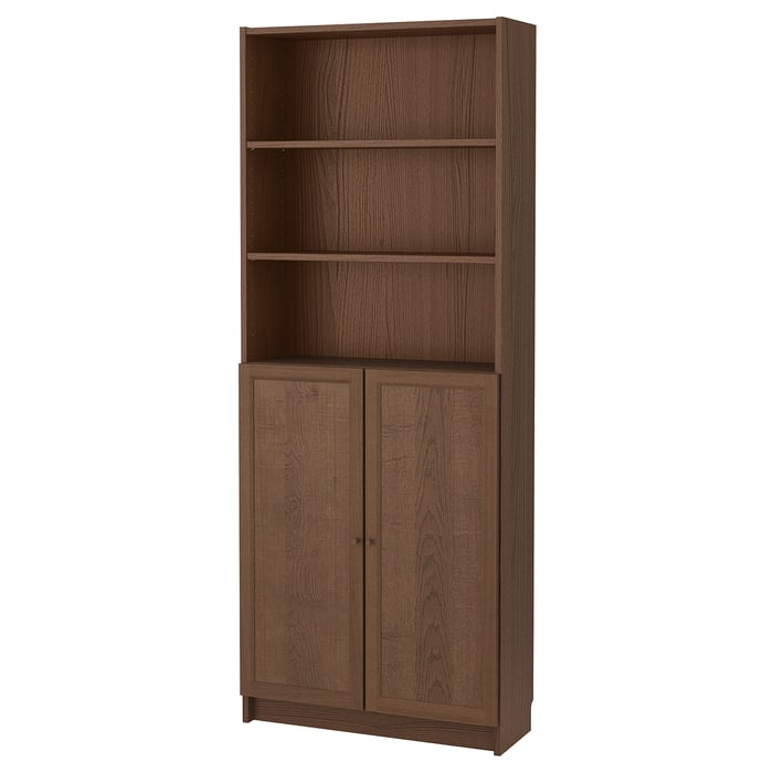 BILLY / OXBERG Bookcase with doors, brown ash veneer, 80x30x202 cm IKEA