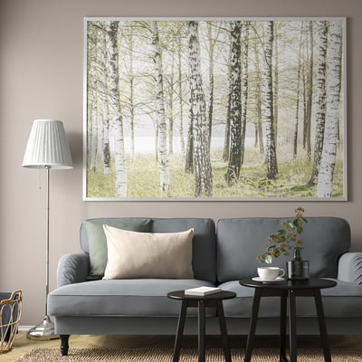 BJÖRKSTA Picture with frame, birches/aluminium-colour, 200x140 cm