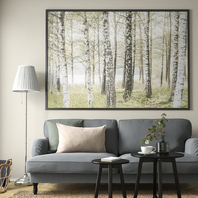 BJÖRKSTA Picture with frame, birches/black, 200x140 cm