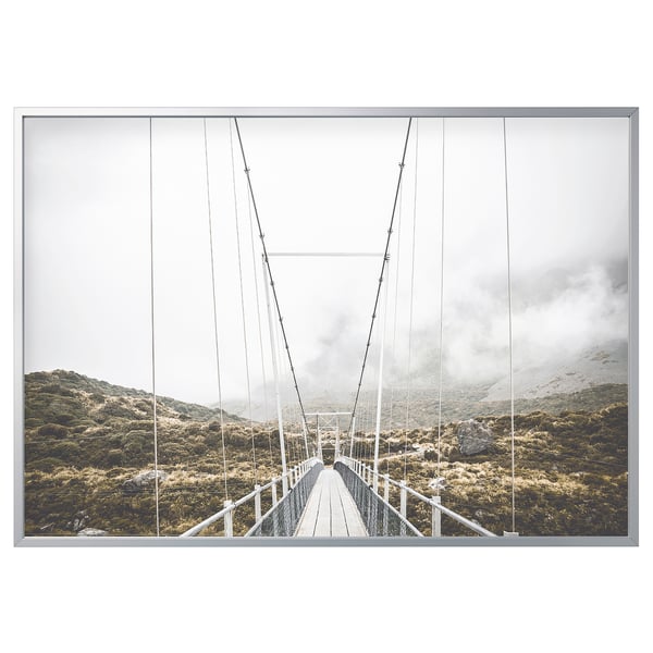 BJÖRKSTA Picture with frame, other side of the bridge/aluminium-colour, 200x140 cm