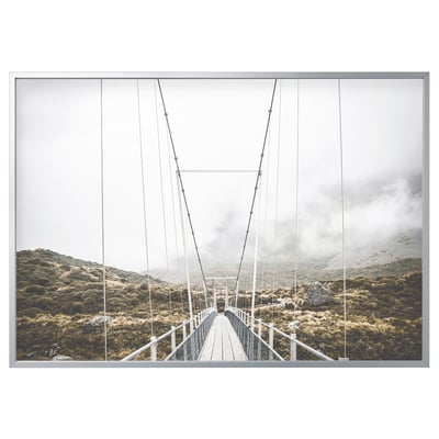 BJÖRKSTA Picture with frame, other side of the bridge/aluminium-colour, 200x140 cm