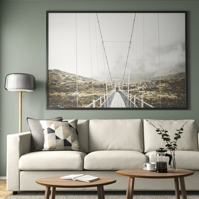 BJÖRKSTA Picture with frame, other side of the bridge/black, 200x140 cm