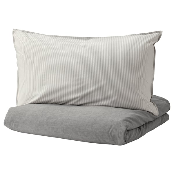 BLÅVINDA Quilt cover and pillowcase, grey, 150x200/50x80 cm