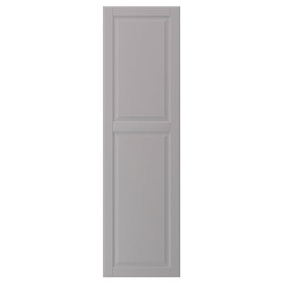 A grey BODBYN cabinet door with a bevelled panel design. The door is rectangular with a smooth lacquered finish, providing a clean and modern look.