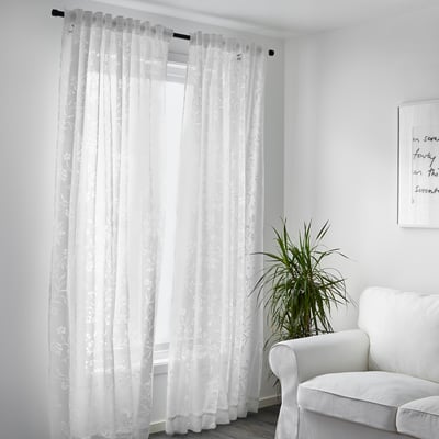 BORGHILD Sheer curtains, 1 pair, white/with heading tape, 145x300 cm