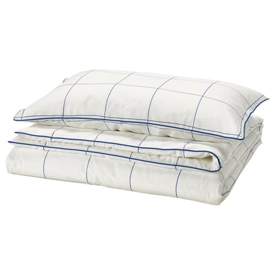 BREDVECKLARE Duvet cover and pillowcase, white blue/check, 150x200/50x80 cm