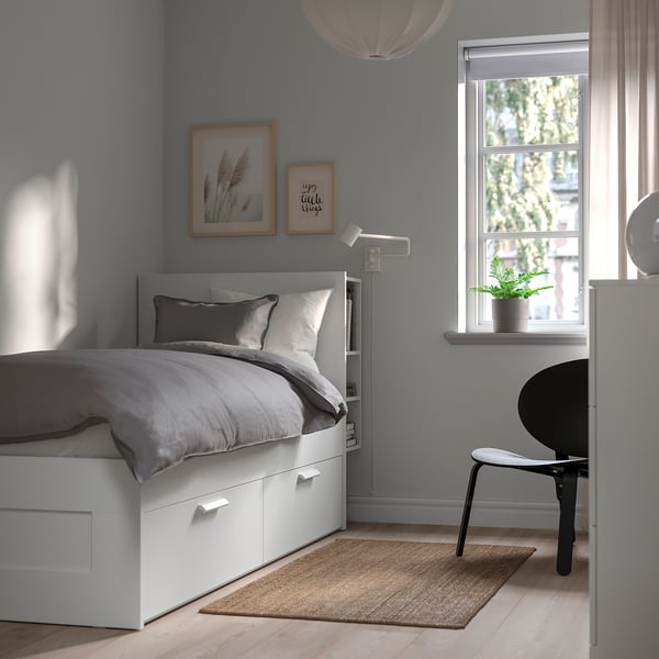 BRIMNES Bed frame w storage and headboard, white/Luröy, 90x200 cm