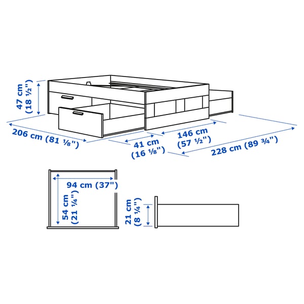 BRIMNES Bed frame with storage, white/Leirsund, 140x200 cm