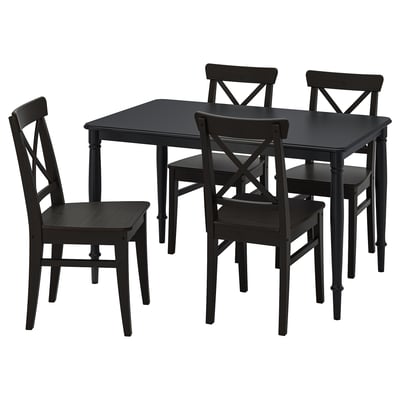 Black DANDERYD dining set with table & 4 x-back chairs.