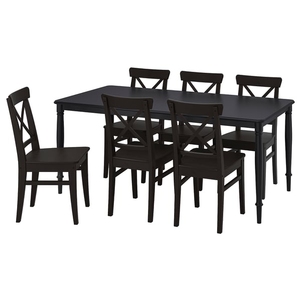 DANDERYD / INGOLF Table and 6 chairs, black/brown-black, 180 cm