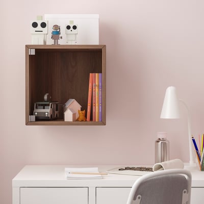 EKET Wall cabinet with glass door, brown walnut effect, 35x35x35 cm