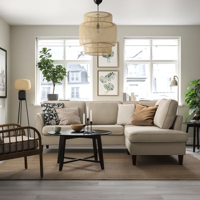 EKHOLMA Corner sofa, 4-seat with open end, Hakebo beige