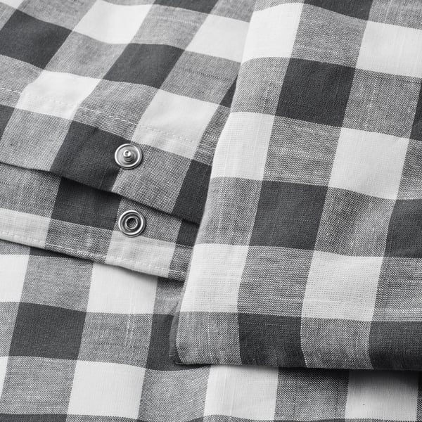 EKTANDVINGE Duvet cover and 2 pillowcases, anthracite white/check, 240x220/50x80 cm