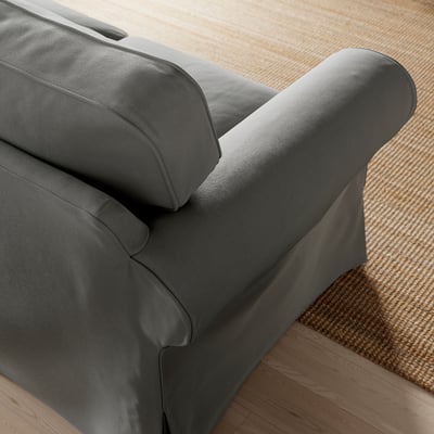 EKTORP 3-seat sofa with chaise longue, Hakebo dark grey