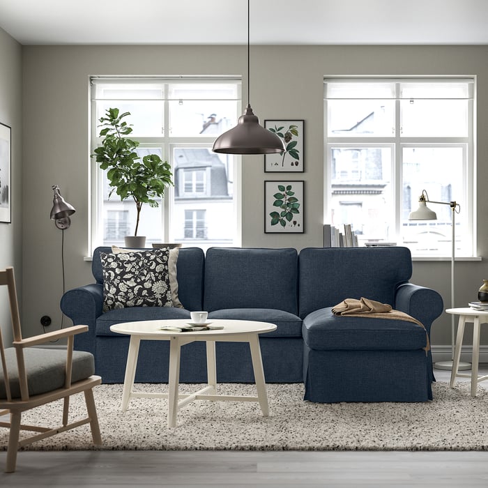 EKTORP 3seat sofa with chaise longue, Kilanda dark blue IKEA