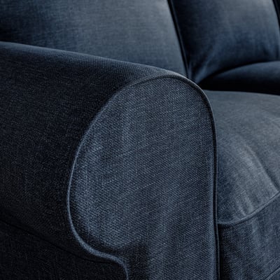 EKTORP 3-seat sofa with chaise longue, Kilanda dark blue