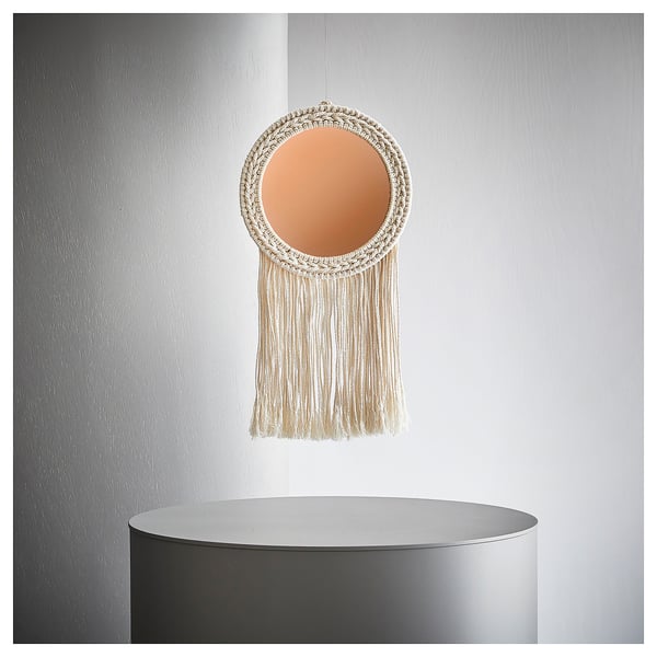 ENERGISKOG Decorative mirror, with fringes/beige copper-colour, 26x48 cm