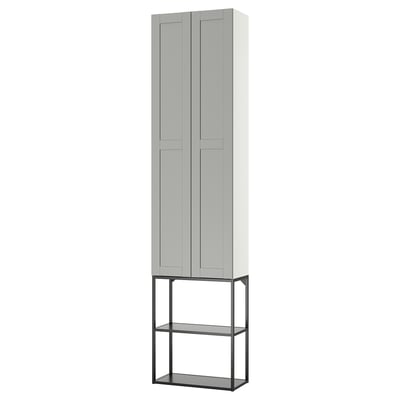 ENHET grey storage cabinet with 2 doors & glass shelves.