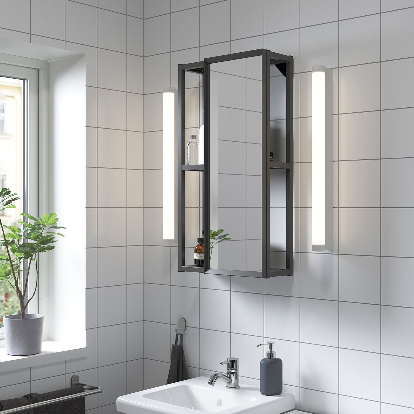 ENHET Wall frame with shelves, anthracite, 40x15x75 cm