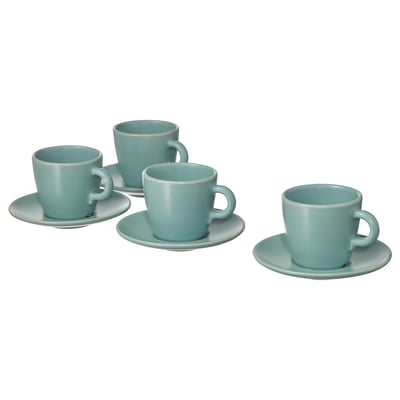 FÄRGKLAR Cup with saucer, matt/light turquoise, 7 cl
