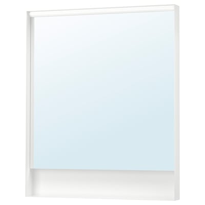 FAXÄLVEN mirror: white, rectangular, illuminated frame.