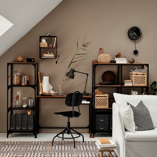 FJÄLLBO/KULLABERG / GULLHULT Desk and storage combination, and swivel chair black/pine