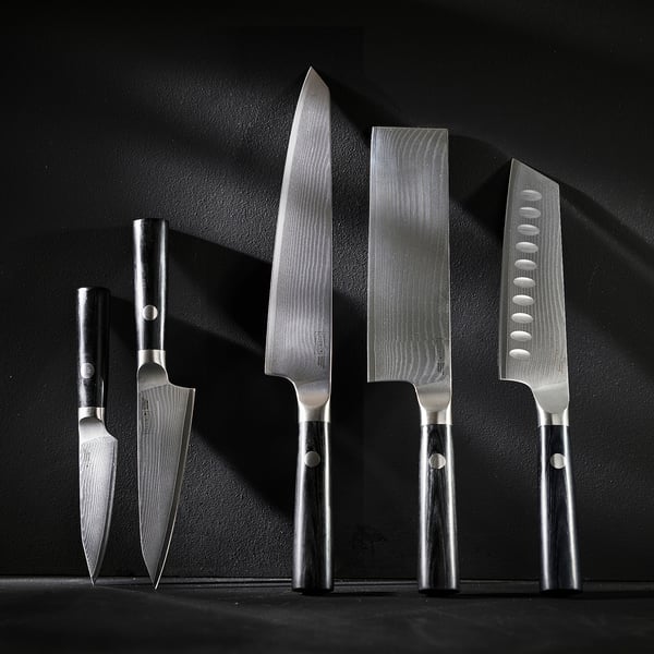 FJÄLLRÖDING Cook's knife, damascus steel/black, 22 cm