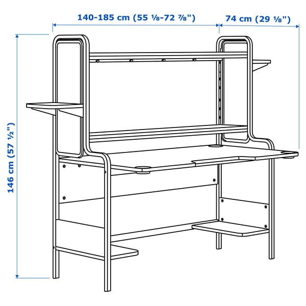 FREDDE Gaming desk, black, 140/185x74x146 cm