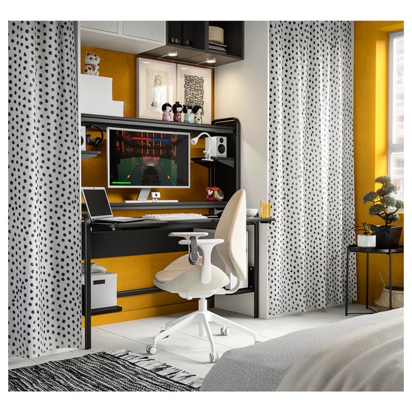 FREDDE Gaming desk, black, 140/185x74x146 cm