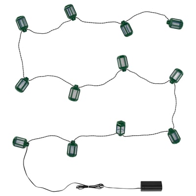GOKVÄLLÅ LED lighting chain with 12 lights, battery-operated outdoor/lantern green