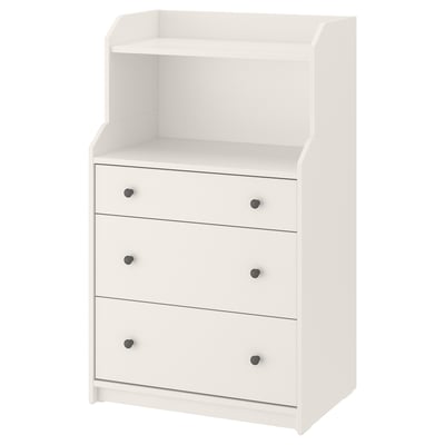 HAUGA Chest of 3 drawers with shelf, white, 70x46x116 cm