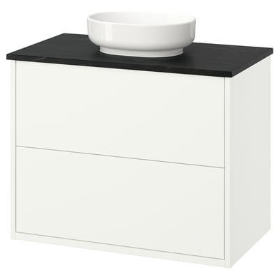 HAVBÄCK / VINDELÄLVEN Wash-stnd w drawers/wash-basin, white/black marble effect, 82x49x77 cm