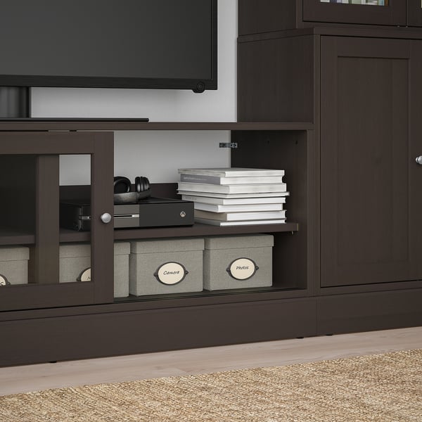 Havsta تشكيلة تخزين تلفزيون أبواب زجاجية بني غامق Ikea