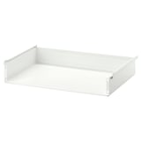 A white HJÄLPA shelf, rectangular in shape, made of steel with a powder-coated finish, designed for organising spaces efficiently.