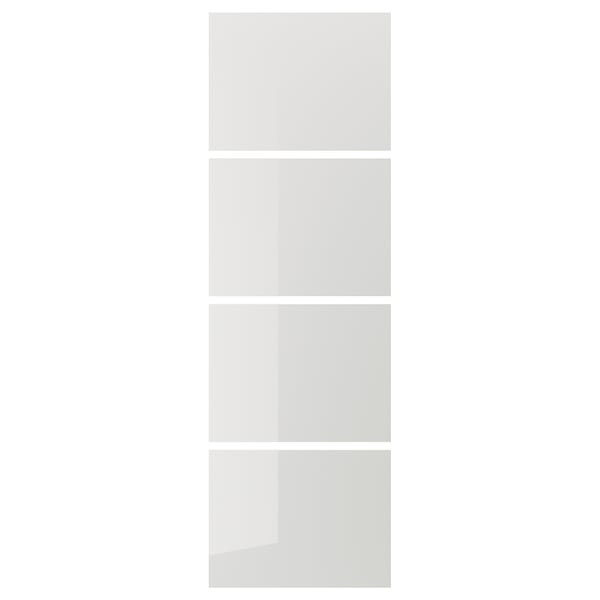 HOKKSUND 4 panels for sliding door frame, high-gloss light grey, 75x236 cm