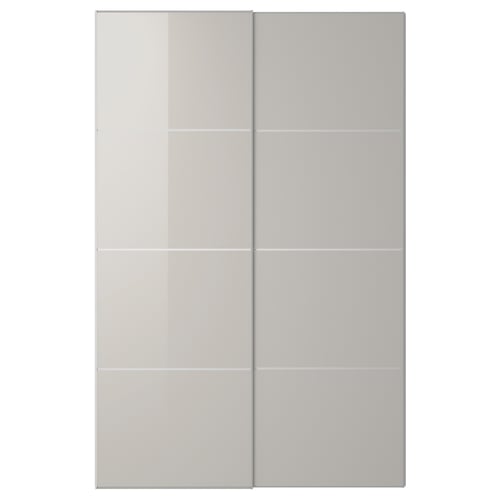 A sleek, modern HOKKSUND sliding door in grey with a glossy finish. It a minimalist design with a fibreglass and aluminium frame.