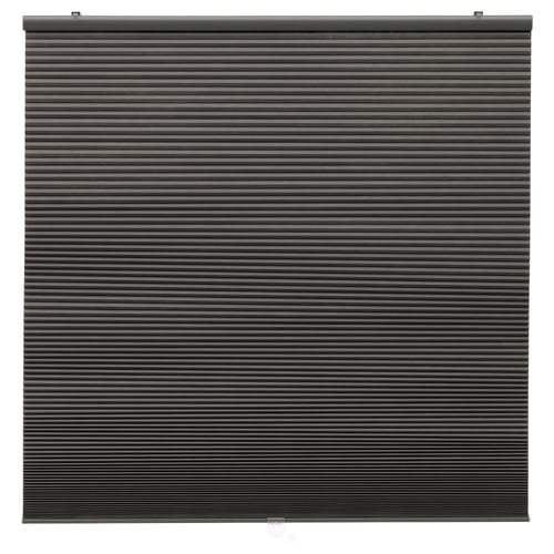 HOPPVALS grey roller blind, vertical lines, darkens room, hidden cord, flat top & bottom rails.