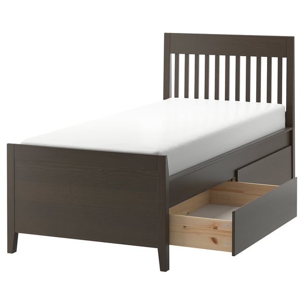 IDANÄS Bed frame with storage, dark brown/Leirsund, 90x200 cm