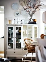 IDANÄS Cabinet with bi-folded glass doors, white, 121x50x135 cm