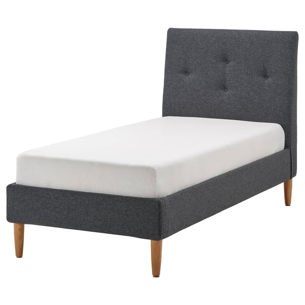 IDANÄS Upholstered bed frame, Gunnared dark grey, 90x200 cm