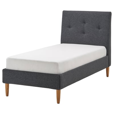 IDANÄS Upholstered bed frame, Gunnared dark grey, 90x200 cm