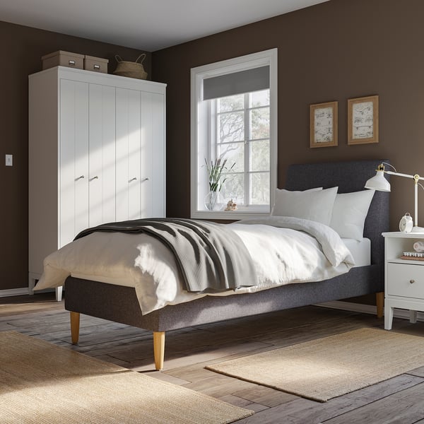 IDANÄS Upholstered bed frame, Gunnared dark grey, 90x200 cm