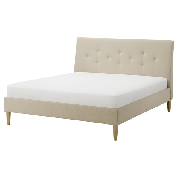 IDANÄS Upholstered bed frame, Naggen beige, 180x200 cm