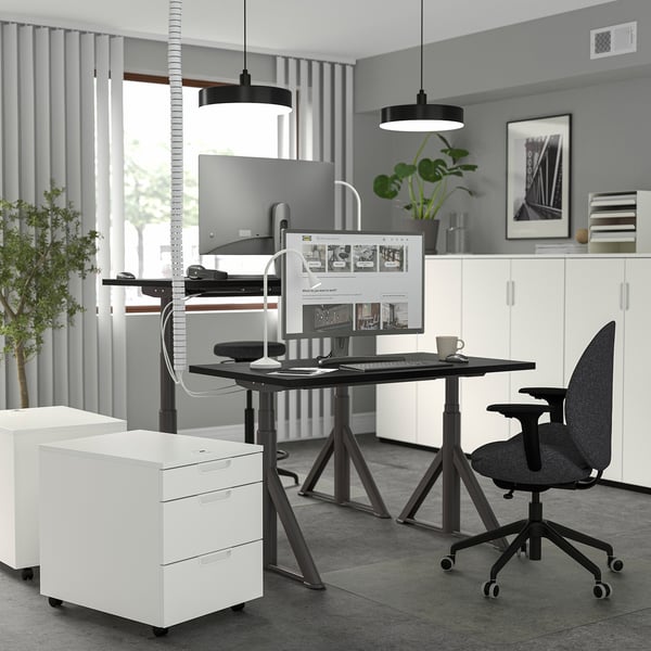 IDÅSEN Desk sit/stand, black/dark grey, 120x70 cm
