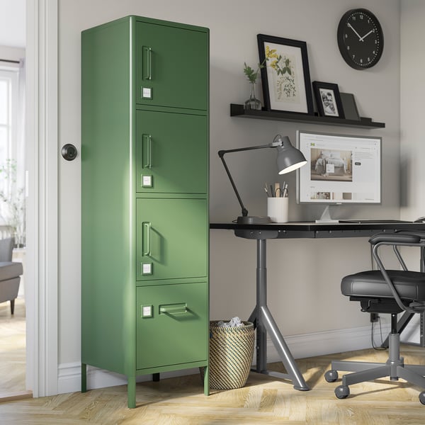IDÅSEN High cabinet with drawer and doors, dark green, 45x172 cm