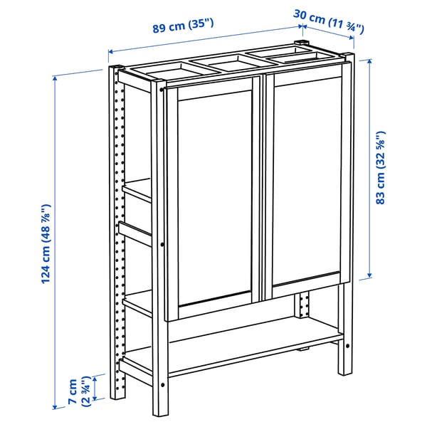 IVAR Shelving unit with doors, pine/felt felt, 89x30x124 cm